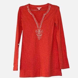 Lilly Pulitzer Eliana Island Beaded Tunic size XS Coral